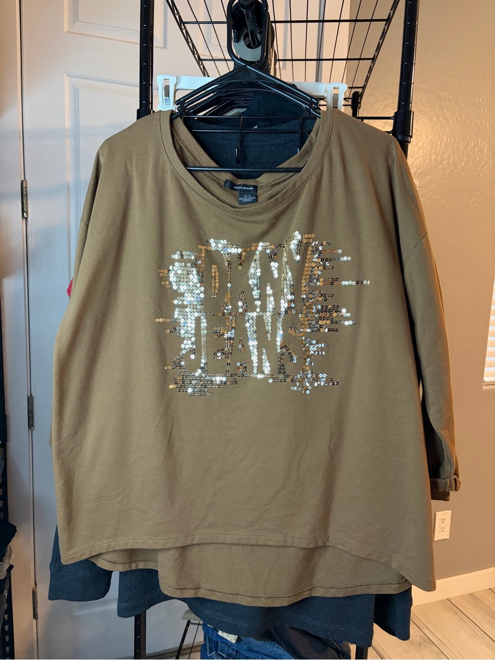 DKNY Olive Sequin Logo Sweatshirt